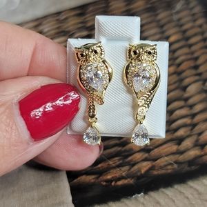 Gold Plated Owl Dangle Earrings